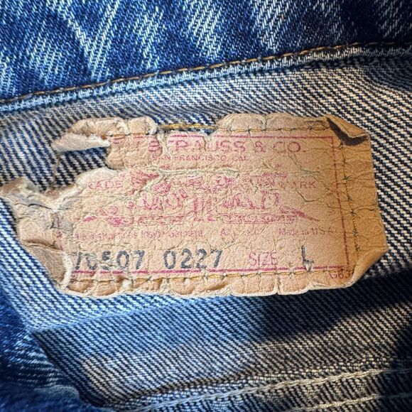 VTG 80s Levis Jean Jacket L 70507 0227 USA 4 Pocket ACID Wash DENIM Trucker Blue - Picture 7 of 10